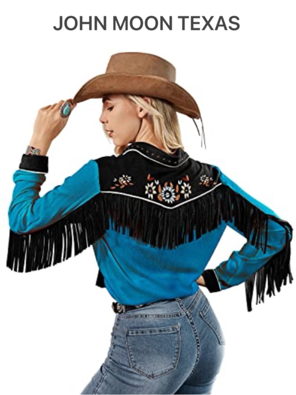 JOHN MOON TEXAS WOMENS WESTERN FRINGE EMBROIDERED STUDDED RODEO SHIRT **NWT**